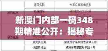 新澳门内部一码348期精准公开：揭秘专家的专业预测