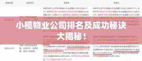 小榄物业公司排名及成功秘诀大揭秘！