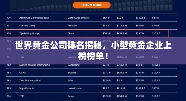 世界黄金公司排名揭秘,小型黄金企业上榜榜单!