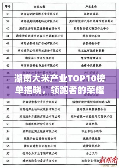湖南大米产业TOP10榜单揭晓，领跑者的荣耀